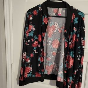 long sleeve floral zip up top